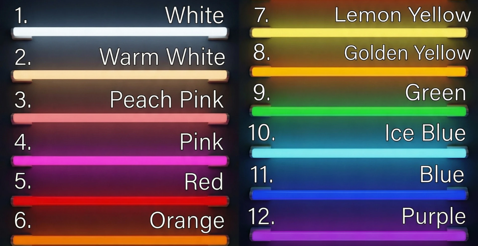 Neon color options reference